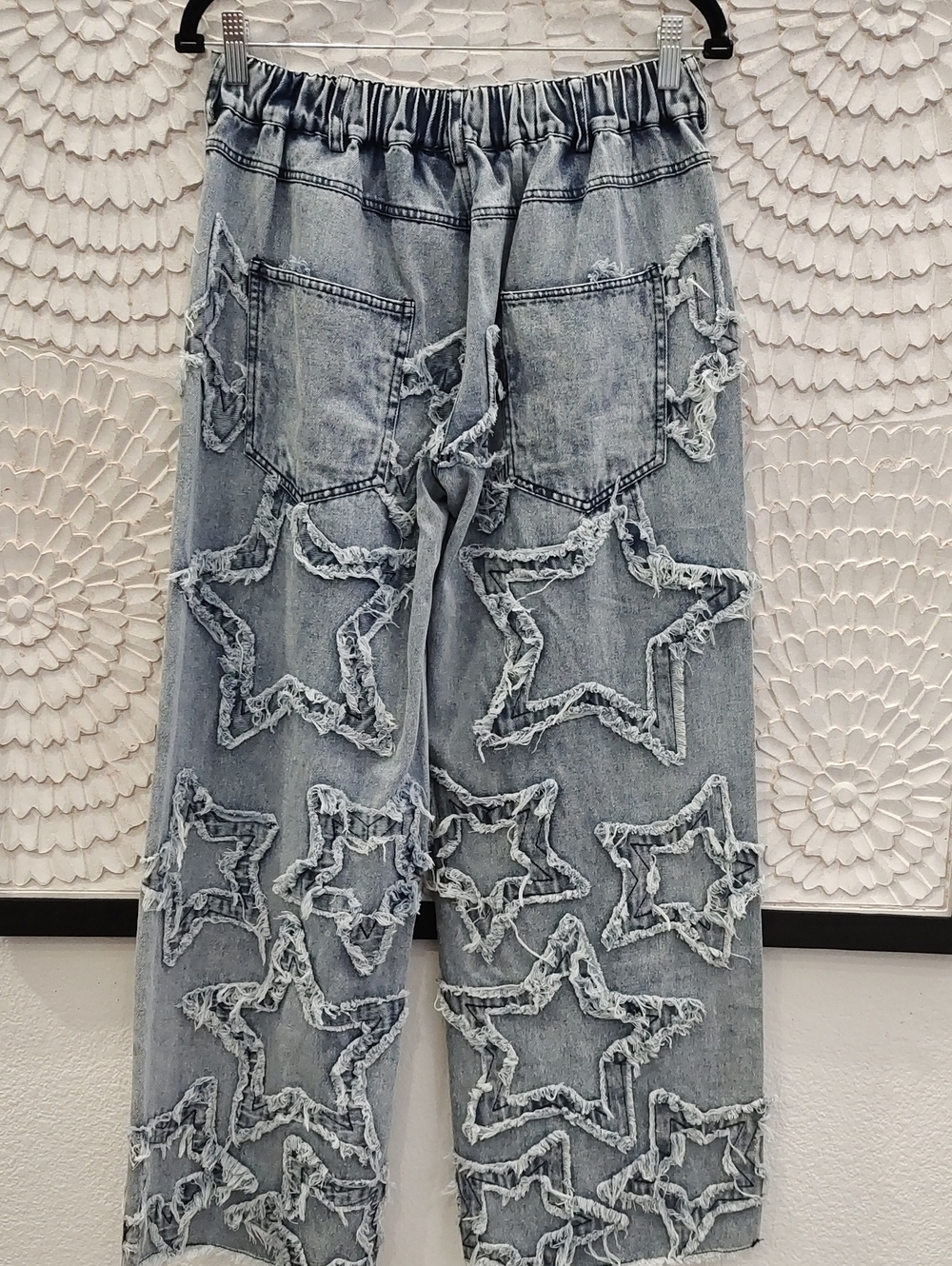 Boho Star Appliqué Wide-Leg Jeans - Light Blue - Picture 5 of 7